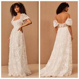 Anthropologie Willowby Lilia Lace Wedding Dress Size 22 Ivory Floral Bridal Gown